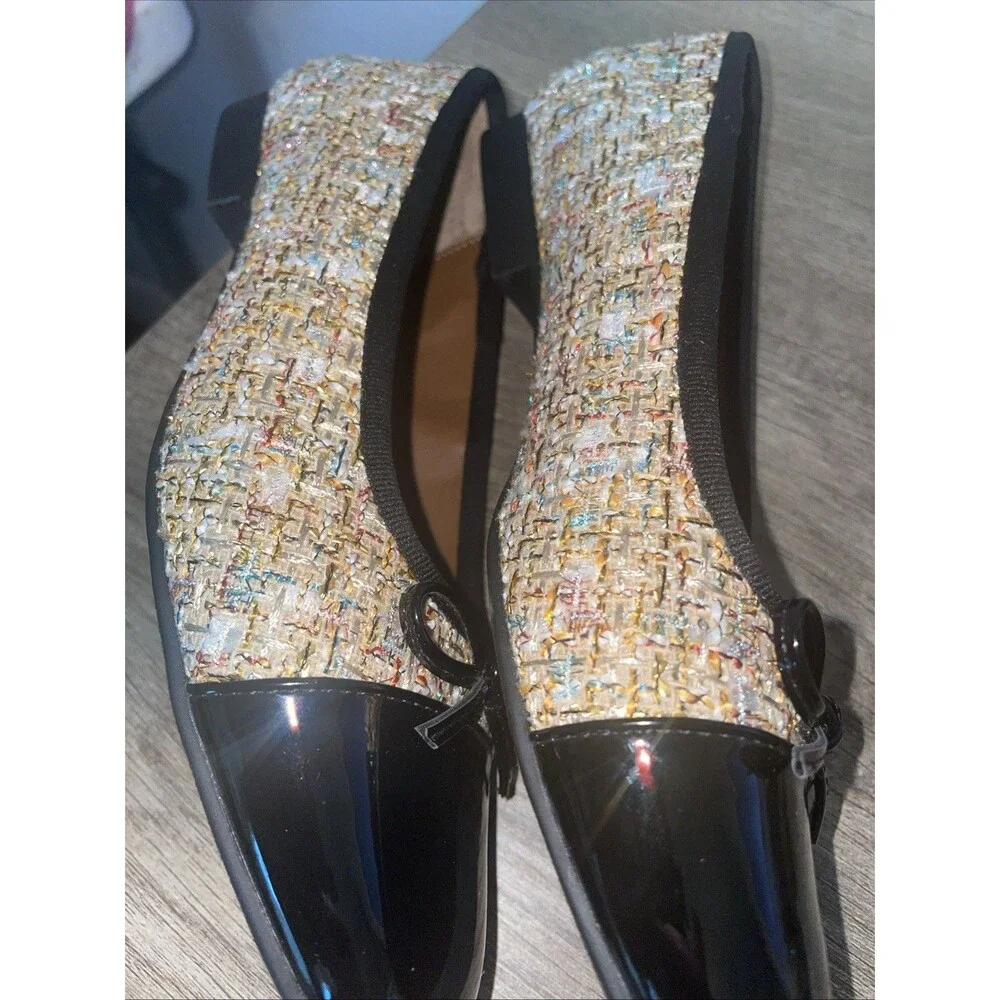 WHITE MOUNTAIN Women's Bocci Dressy Cap Toe Ballet Flat, Size 7M US Bow Tweed Te
